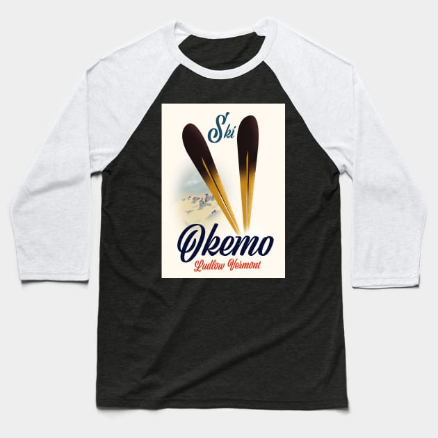 Okemo Ludlow Vermont Ski poster Baseball T-Shirt by nickemporium1